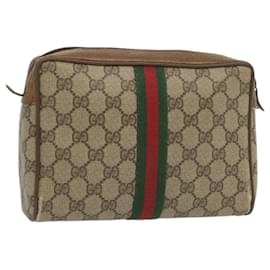 Gucci-GUCCI GG Supreme Web Sherry Line Clutch Bag PVC Beige 89 01 012 Auth ac2794-Beige