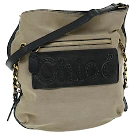 Chloé-Chloe Harley Shoulder Bag Canvas Leather Beige Black Auth 67269-Black,Beige