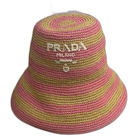 Prada-Prada Crochet bucket hat-Pink,Beige