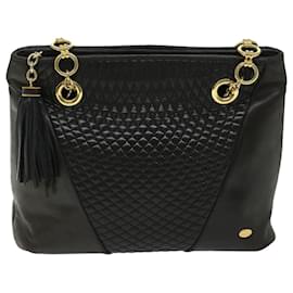 Bally-BALLY Chain Shoulder Bag Leather Black Auth yb517-Black