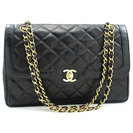 Chanel-CHANEL Paris Limited Bolso de hombro con cadena Solapa forrada acolchada negra-Negro