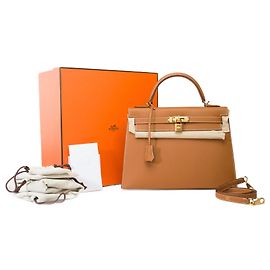 Hermès Sac HERMES Kelly 32 en Cuir Doré - 101786 Doré