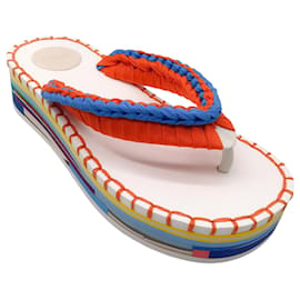 Autre Marque-Chloe – Weiße Flip-Flop-Sandalen mit geflochtener Plateausohle und mehreren Farbkombinationen-Mehrfarben