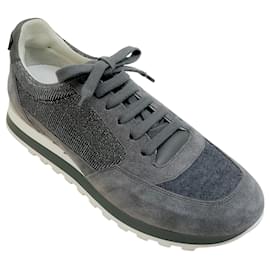 Autre Marque-Sneakers Peserico in camoscio grigio e monili-Grigio