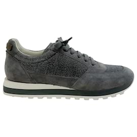 Autre Marque-Peserico Grey Suede and Monili Sneakers-Grey
