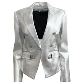 Autre Marque-Veronica Beard Silver Metallic Leather Cooke Dickey Jacket-Silvery