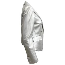 Autre Marque-Veronica Beard Silver Metallic Leather Cooke Dickey Jacket-Silvery