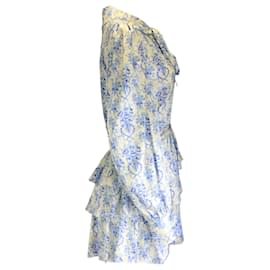 Autre Marque-LoveShackFancy Ivory / Blue Daly Frosted Shores Print Floral Satin Mini Dress-Multiple colors
