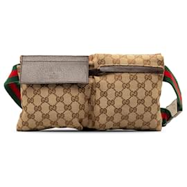 Gucci-Brown Gucci GG Canvas Web lined Pocket Belt Bag-Brown