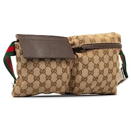 Gucci-Brown Gucci GG Canvas Web lined Pocket Belt Bag-Brown
