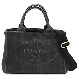 Prada-Bolso satchel vaquero negro con logo Prada Canapa-Negro