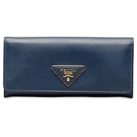Prada-Blue Prada Saffiano Leather Flap Wallet-Blue