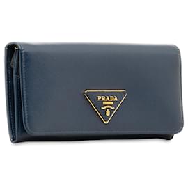 Prada-Blue Prada Saffiano Leather Flap Wallet-Blue