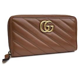 Gucci-Brown Gucci GG Marmont Leather Zip Around Wallet-Brown