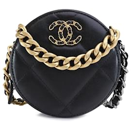 Chanel-Piel de cordero Chanel negra 19 Clutch redondo con cartera de cadena-Negro