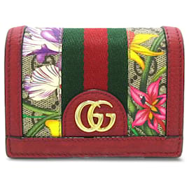 Gucci-Petit portefeuille rouge Gucci GG Supreme Flora Ophidia-Rouge