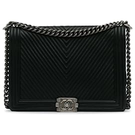 Chanel-Black Chanel XL Chevron Boy Flap Crossbody Bag-Black