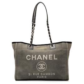 Chanel-Borsa tote Deauville piccola in tela grigia Chanel-Altro