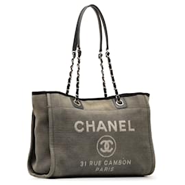 Chanel-Borsa tote Deauville piccola in tela grigia Chanel-Altro