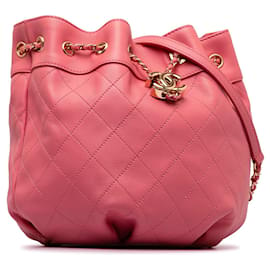 Chanel-Pink Chanel Small Quilted Calfskin Bucket Bag-Pink