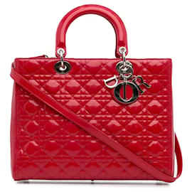 Dior-Große rote Dior-Lack-Cannage-Lady-Dior-Umhängetasche-Rot