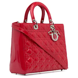 Dior-Bolso satchel Lady Dior grande de charol Dior rojo Cannage-Roja