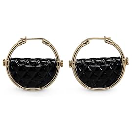 Chanel-Gold Chanel Resin Quilted Flap Bag Hoop Earrings-Golden