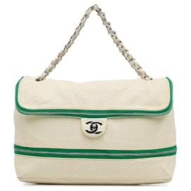 Chanel-White Chanel Perforated Expandable Shoulder Bag-White