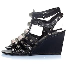 Balenciaga-balenciaga, Gladiator leather wedge sandals-Black