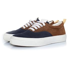 Closed-closed, suede sneakers in brown and blue-Brown,Blue