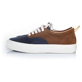 Closed-closed, suede sneakers in brown and blue-Brown,Blue
