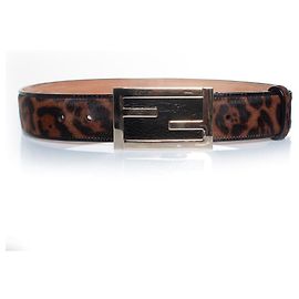 Fendi, Ceinture en poney léopard Marron Noir Doré