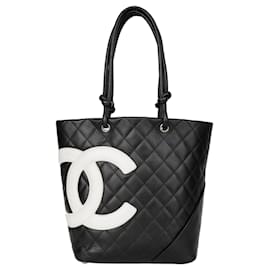 Chanel-Sacola de couro Chanel Black Cambon Line-Preto