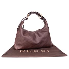 Gucci-Gucci Horsebit-Tasche aus Leder mit GG-Monogramm-Braun