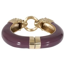 Chanel-Chanel Lion Head Purple Enamel Gold Tone Cuff Bracelet-Metallic