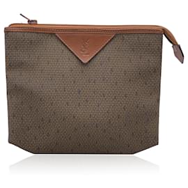 Yves Saint Laurent-Bolso clutch con cremallera de vinilo texturizado marrón vintage-Castaño