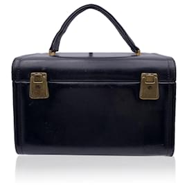 Autre Marque-Estojo de viagem de couro preto vintage bolsa de maquiagem de beleza-Preto