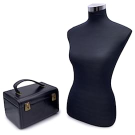 Autre Marque-Valise de train de voyage en cuir noir vintage Beauty Vanity Bag-Noir