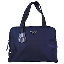 Prada-Marineblaue Boston-Tasche aus Nylon mit Henkel-Marineblau