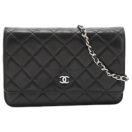 Chanel-Schwarzes Lammfell 2014 Brieftasche an der Kette-Schwarz