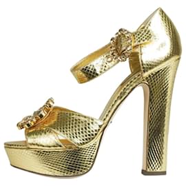Dolce & Gabbana-Salto plataforma dourado com detalhes em pele de cobra - tamanho UE 38-Dourado