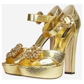 Dolce & Gabbana-Salto plataforma dourado com detalhes em pele de cobra - tamanho UE 38-Dourado