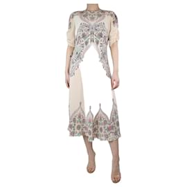 Etro-Vestido midi de seda con estampado floral color crema - talla UK 14-Crudo