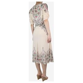 Etro-Vestido midi de seda creme com estampa floral - tamanho Reino Unido 14-Cru