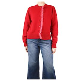 Autre Marque-Roter Woll-Cardigan mit Rüschenbesatz – Größe M-Rot