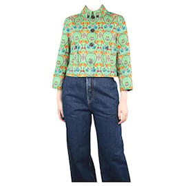 Miu Miu-Jaqueta jeans cropped floral verde - tamanho UK 12-Verde