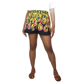 Prada Shorts multicoloridos com estampa de chamas e bananas - tamanho UK 14 Multicor
