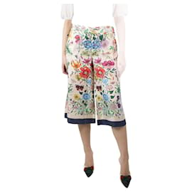 Gucci-Pantalón culotte floral de seda color crema - talla UK 8-Crudo