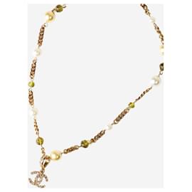 Chanel-Collier CC orné de perles dorées-Doré