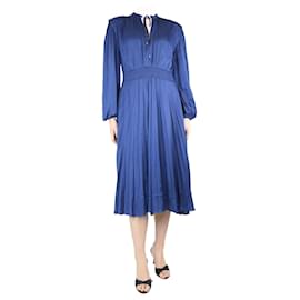 Maje-Blue satin pleated midi dress - size UK 12-Blue